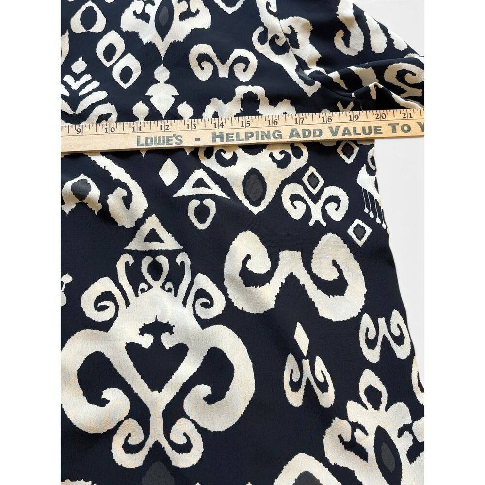 ZARA XS Black Cream Ikat Print Mini Dress Boho Peasant Ruffle Hem - Picture 7 of 10